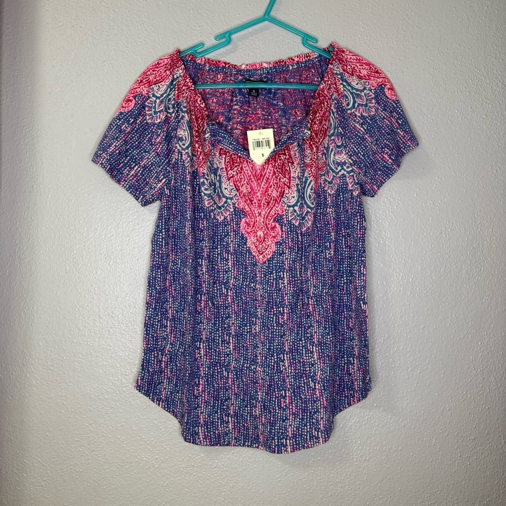Lucky Brand/NWT/Women's Pink and Blue Patterned Top